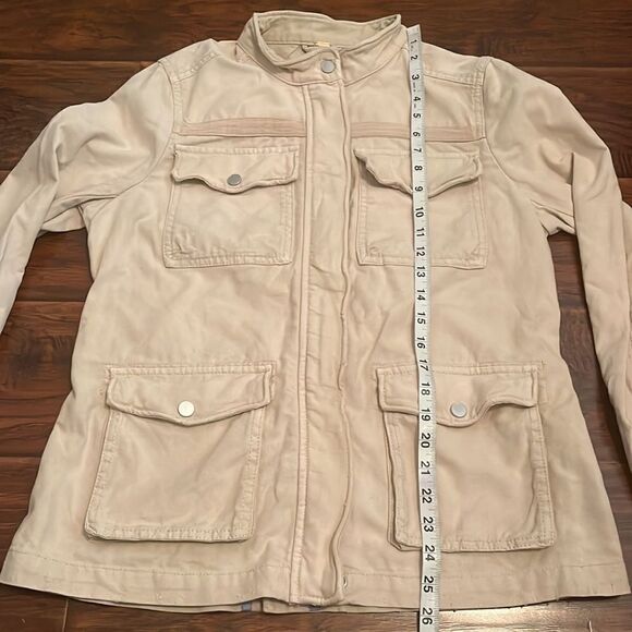 Free People Distressed Tan Military Style Zipper Button Closure Jacket - Picture 9 of 14